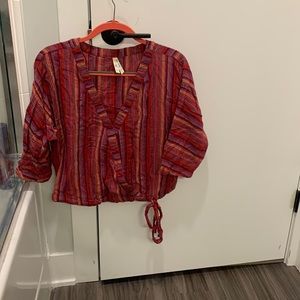 Striped wrapped blouse